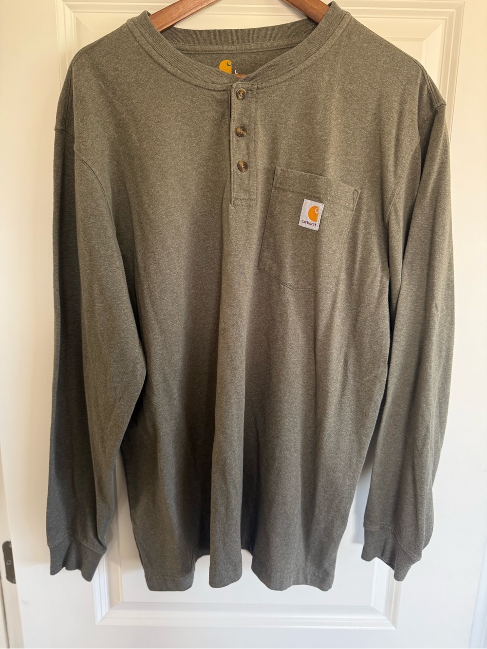 Carhartt Olive Green Long-Sleeve Henley with Chest Pocket